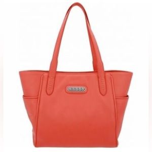BRIGHTON “PAULINA” CORAL MELON 💯% GENUINE PEBBLED LEATHER SHOULDER TOTE BAG EUC